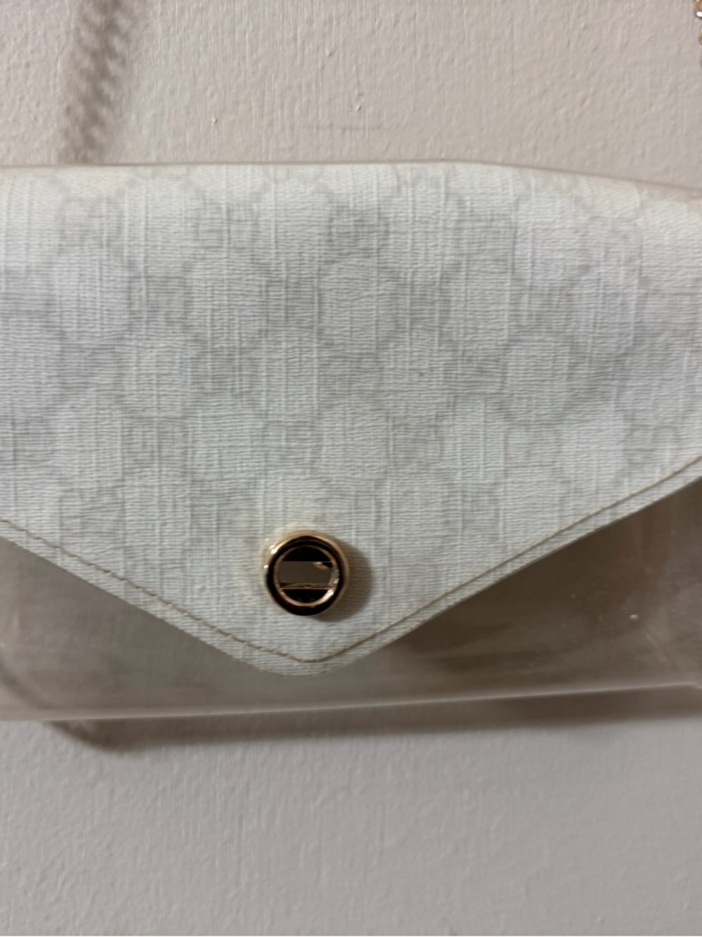 White Crossbody Clear Panel Shoulder Bag with Chain Strap - Picture 3 of 11